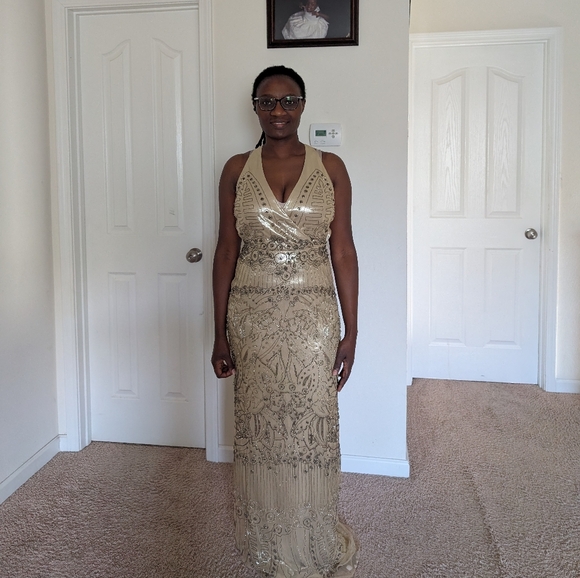 Ralph Lauren Gold Embellished Backless Gown - Picture 1 of 14